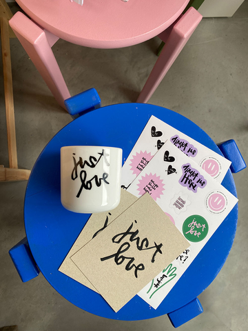 "Just Love" Set - Sticker-Set, Tasse & 2x Karten (Brush & Hand Lettering)