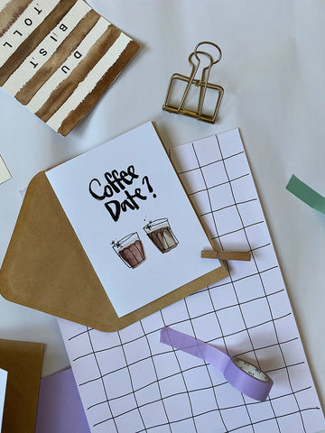 Karte: "Coffee Date" Grußkarte - Brush Lettering