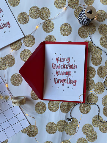 Weihnachtskarte: "Kling Glöckchen" Grußkarte - Hand Lettering
