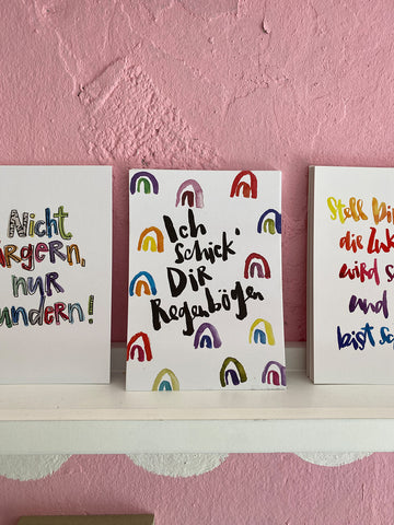 Postkarte "Schicke Dir Regenbögen" - Brush Lettering